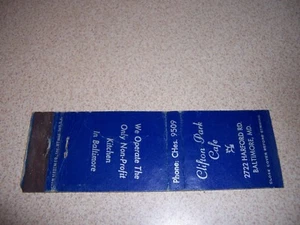 1940s CLIFTON PARK CAFE BALTIMORE MD. VTG MATCHBOOK COVER - Picture 1 of 1