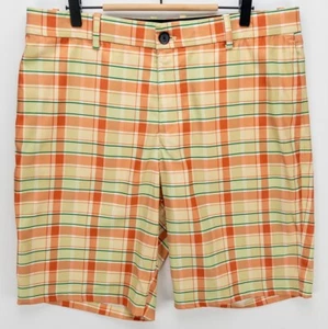 Nike Golf Shorts Dri-Fit Mens Size 34x11 Yellow Orange Plaid Elastic Waist Logo - Picture 1 of 12