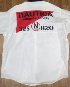 VTG NAUTICA REGULAR FIT 100% COTTON SHIRT WHITE, NAVY & RED Sz X-LARGE, XL - Picture 1 of 6