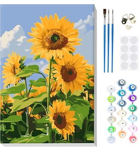MOGTAA Paint by Numbers for Adults Beginner with Frame, Sunflowers Paint by Numb - Picture 1 of 12