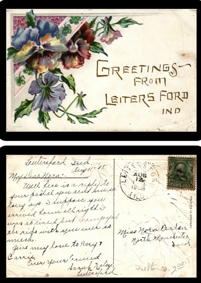 Leiters Ford, Indiana, Fulton County (1893-Date) 1908 Duplex Cancel - Image 1 of 1