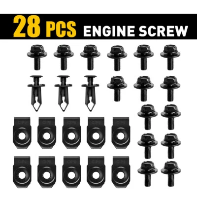 28pcs Car Shield Kit Splash Engine Body Screw Bolts Nut Clip Fender Bumper Rivet - Image 1 of 4