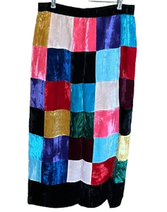 Monirissimo Paris Maxi Skirt Size 14 Velvet Patchwork Colorful Hippie Vintage - Picture 1 of 10
