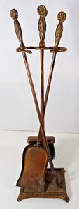 Set attrezzi per camino girasole vintage ottone floreale di Sunset - 3 pezzi + supporto - Foto 1 di 12