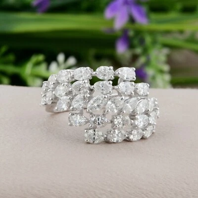 2.7 Ct Cocktail Cluster Ring Marquise Shape Lab Grown CVD Diamond 14k White Gold - Image 1 of 4