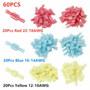 60pcs Assorted Spade Crimp Terminals Wire Connector Insulated Quick Disconnects - Picture 1 of 9