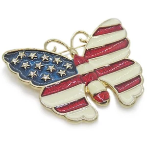 Pin Mariposa Patriótico 4 de Julio Bandera EE. UU. Esmalte y Estrás - Imagen 1 de 12