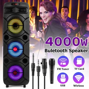Dreifach 8" Tieftöner großer Bluetooth Lautsprecher wiederaufladbar Stereo Karaoke Maschine Mikrofon - Bild 1 von 18