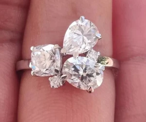 3.50 Carat Three Stone Lab Created Diamond Women's Ring 14K White Gold FN - Picture 1 of 6