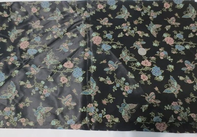Charmeuse Satin Black with Floral & Butterflies - Image 1 of 4