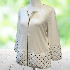 Chaqueta de Viajero CHICOS 0 para Mujer 4 6 Blanca Gamuza Tejida Cuentas Gasa Cremallera Completa - Imagen 1 de 17