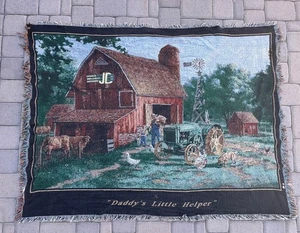 John Deere "Daddys Little Helper" Gobelin Decke 70"x 50" Bauernhof Szene von Charle - Bild 1 von 9