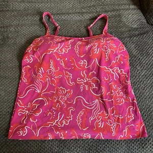 Tankini da bagno Lands' End floreale 16 donna rosa arancione coppe modellate regolabili - Foto 1 di 4