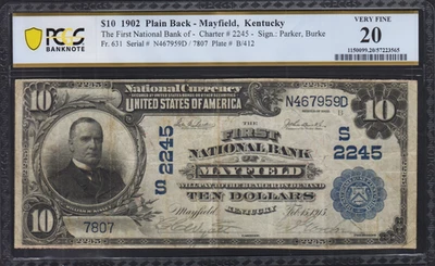 1902 Mayfield Kentucky $10 National Banknote Charter 2245 PCGS Very Fine 20 - Image 1 of 2