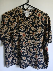 Damen Jones New York 100% Seide Bluse SS schwarz mit goldenem Blumenmuster Gr.14 - Bild 1 von 10