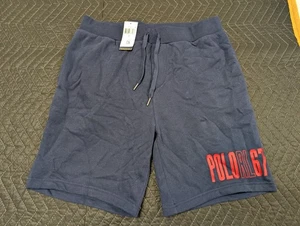 Polo Ralph Lauren Mens College Sweatshorts Navy Blue Logo Print Size Large - Picture 1 of 9