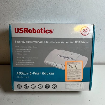USRobotics 9107A White ADSL2+ 4-Port Retro Modem Router with USB Print Server - Image 1 of 4