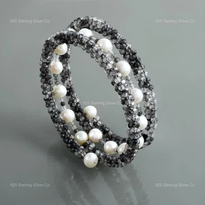 925 Silber Rutilquarz Stein 3 Wickel Memory Draht Kette Schwester Boho Armband - Bild 1 von 6