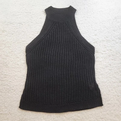 Suéter Top Love Marks Tejido Abierto M Sin Mangas Cuello Alto Negro Elástico Ajustado Foto 1 de 4