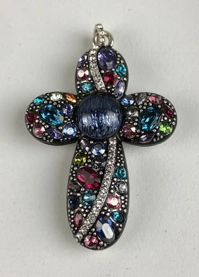 Brighton Rare HTF TRUST YOUR JOURNEY Colorful Crystal Cross Pendant Necklace - Image 1 of 4