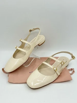 STUART WEITZMAN Benni MJ Slingback Flat Loafer Size 8B Ivory Women Maryjane Shoe - Image 1 of 4