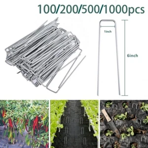 Paquete de estacas de jardín de 6" 100/200/500/1000 grapas de paisaje grapas de sod galvanizadas - Imagen 1 de 26
