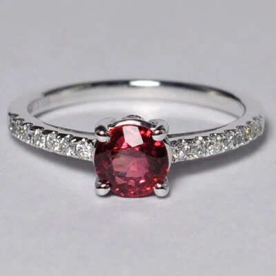 Anillo solitario de diamantes de zafiro naranja genuino de oro blanco de 14 quilates con piedras preciosas para mujer Foto 1 de 4