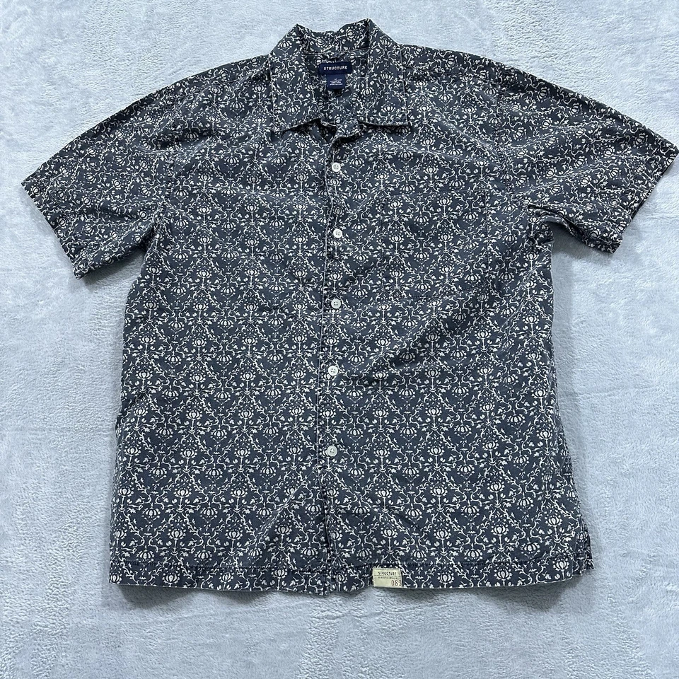 Vintage Structure Button Shirt Men Medium Surf Tropical Short Sleeve Multi Black - Image 1 of 4