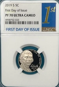 Jefferson Nickel 5C NGC PF 70 2019-S Ultra camafeo, primer día de emisión - Top Pop - Imagen 1 de 4