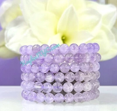 Wholesale Lot 6 Pcs Natural Lavender Amethyst 8mm 7.5” Crystal Stretch Bracelet - Image 1 of 3