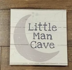 Little Man Cave Sign 12 x 12 Inch Little Man Cave Decor for Boys Room Moon Blue - Picture 1 of 2