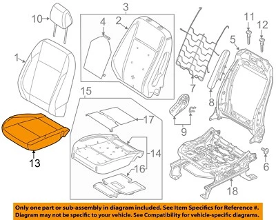 Componentes de asiento de pasajero Ford OEM 15-16 C-Max - Cubierta de cojín FJ5Z7862900BB Foto 1 de 2