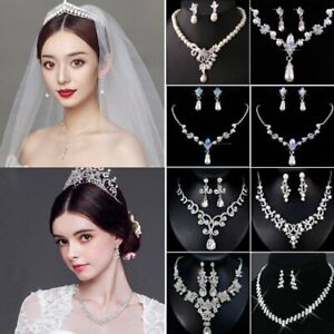 Fashion Crystal Rhinestone Bridal Bride Jewelry Set Earrings Necklace Wedding 