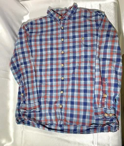 Duluth Trading Co Shirt Men's L Tall Blue Long Sleeve Button Up Plaid Western - Picture 1 of 3