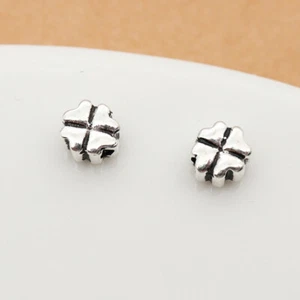 925 Sterling Silver Clover Bead Four Leaves Lucky Spacer 2-Sided for Bracelet - Picture 1 of 5