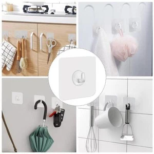 Self Adhesive Strong Sticky Hooks Heavy Duty Wall Seamless NEW Clear Hooks -Nice - Picture 1 of 15