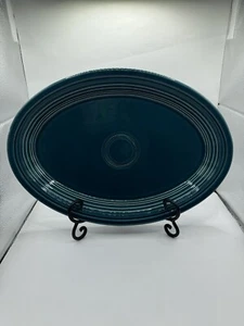 Fiesta Ware Oval Serving Platter Chartreuse Dark Teal Large 13 5/8” - Picture 1 of 7