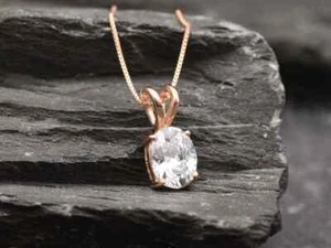 2Ct Oval Cut Lab Created Diamond Solitaire Women's Pendant 14K Rose Gold Plated - Picture 1 of 2