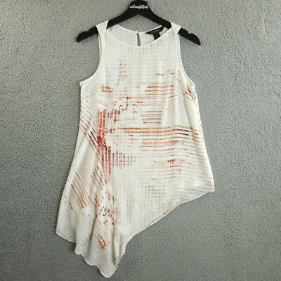 Top túnica de la Casa Blanca mercado negro para mujer XS blanco floral asimétrico sin mangas Foto 1 de 4