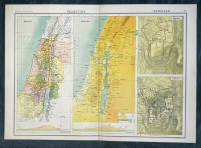 1890 John Bartholomew Large Antique Map Ancient & Modern Palestine & Jerusalem - Image 1 of 2