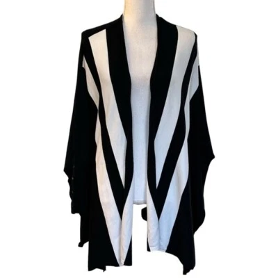 Кардиган женский Alfani в полоску с длинным рукавом с открытым передом размер Small черный белый вязаный - Изображение 1 из 4
