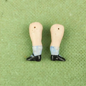 Antique dollhouse doll legs, wire fixing, 1.4" / 35 mm, porcelain, blue socks - Picture 1 of 6
