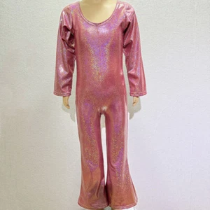 Kids Girl Boys Disco Bodysuit Catsuit Retro Jumpsuit Costume Fancy Dress Flared - Picture 1 of 21