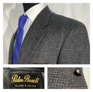 Abrigo deportivo Palm Beach de colección EE. UU. Tweed franela chaqueta a cuadros gris lana 44 - Imagen 1 de 22