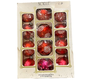 Christmas Ornaments Vintage Red Pink Mercury Glass Ball 2.25" Dia w Box 12 USA - Picture 1 of 15