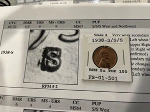 1938-S/S/S West and NWLincoln Wheat cent UNC Red  RPM 2 Really Nice coin RARE - Picture 1 of 2