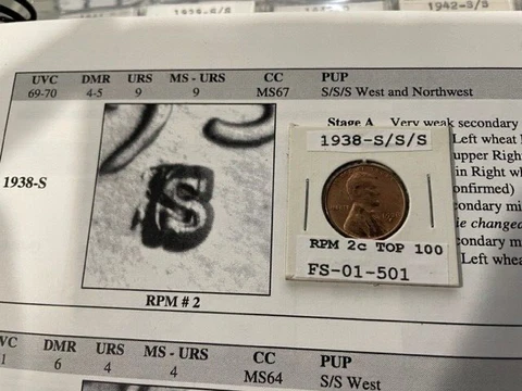 1938-S/S/S West and NWLincoln Wheat cent UNC Red  RPM 2 Really Nice coin RARE Cover
