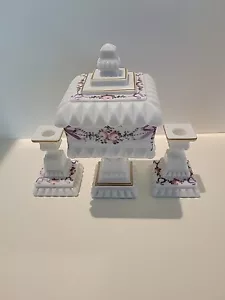 Vtg Westmorlean (Westmoreland) ? Wedding Box With Two Candle Holders Milk Glass - Picture 1 of 14