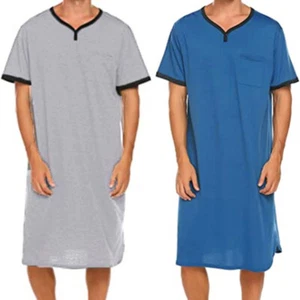 Mens Comfort Top Long Nightshirt Sleep Shirt Comfy Short Sleeve Pocket Sleepwea, - Picture 1 of 9