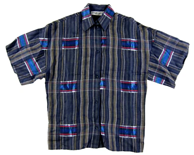 Vintage CLEO & PAT Made In Italy Linen Flax Blue Stripe Button Up Blouse M-L - Image 1 of 4